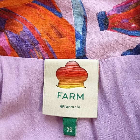 FARM RIO Colored Bananas Wrap Mini Dress Linen Festival Indie Tropical Size XS - Picture 9 of 11